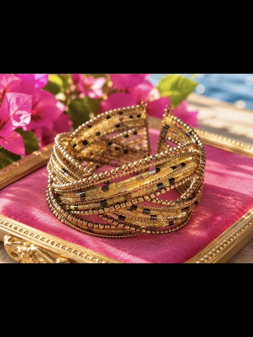 Gold Beaded Multi-Strand Beaded  Cuff Bracelet 2026 Trends